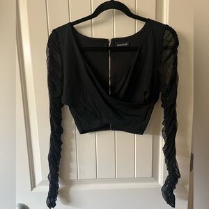 Bebe Black Long Sleeve Mesh Top